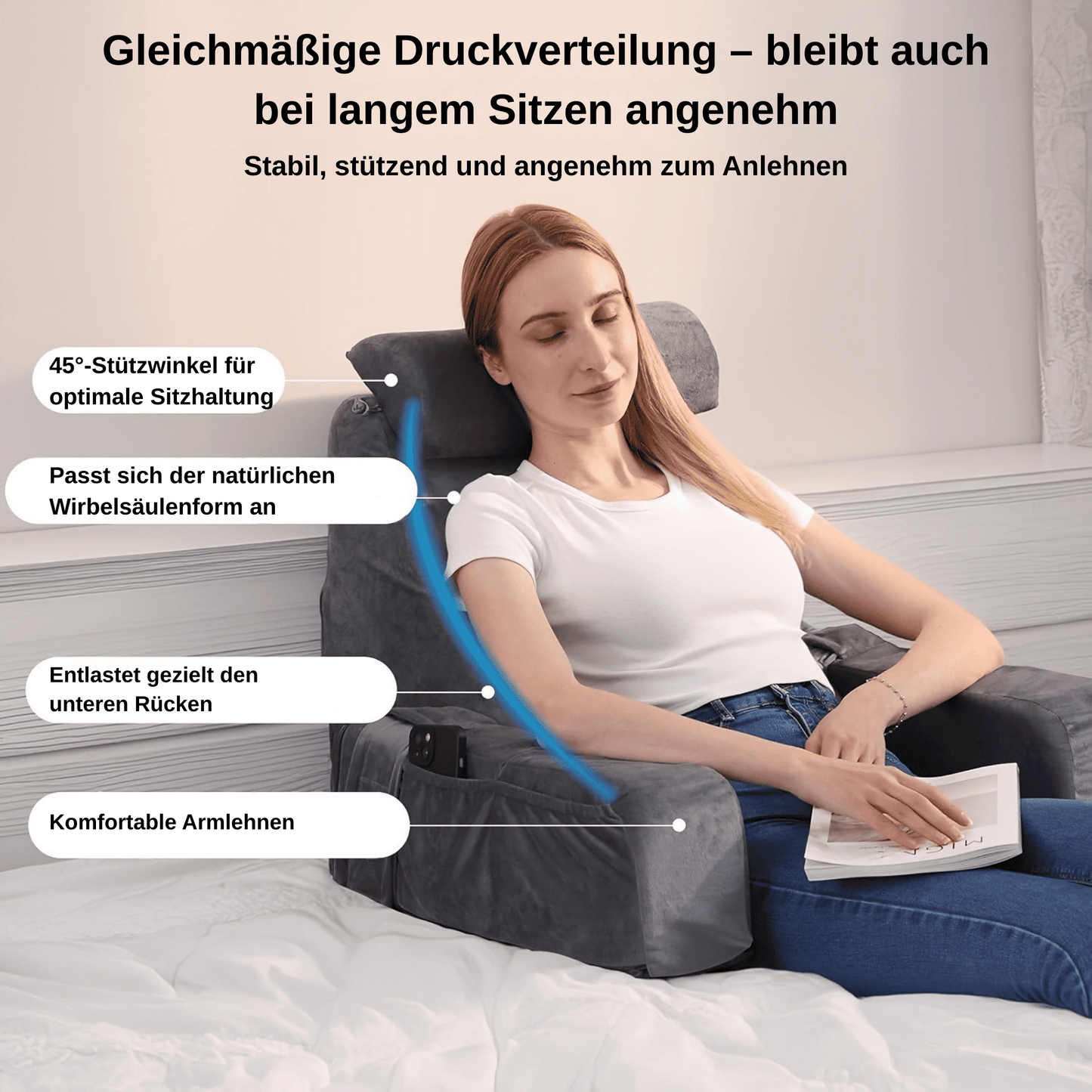 Multifunktionales Kissen | Extra große Stütze für bequemes Lesen, Arbeiten & Relaxen